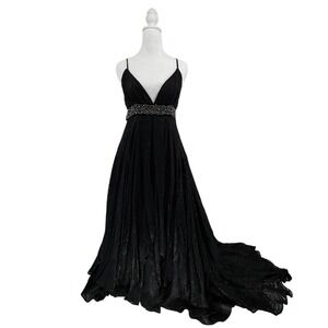 Bebe Black High-Low Formal Gown S Studded Waist Y2K Goth Glam Dark Romantic